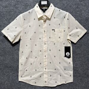 Volcom Shirt Mens Small Button Up Off-White Woven Stone